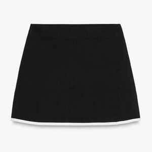 ZARA Stretchy Knit Black Mini Skirt with Contrast White Trim